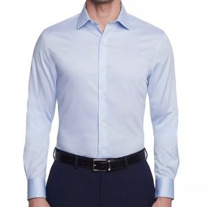Tommy Hilfiger Men's Flex Slim Fit Wrinkle Free Twill Dress shirt light Blue 17
